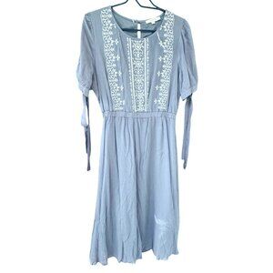 Antoinette By Bohme Embroidered Boho Dress Small  Gray 100 % Rayon